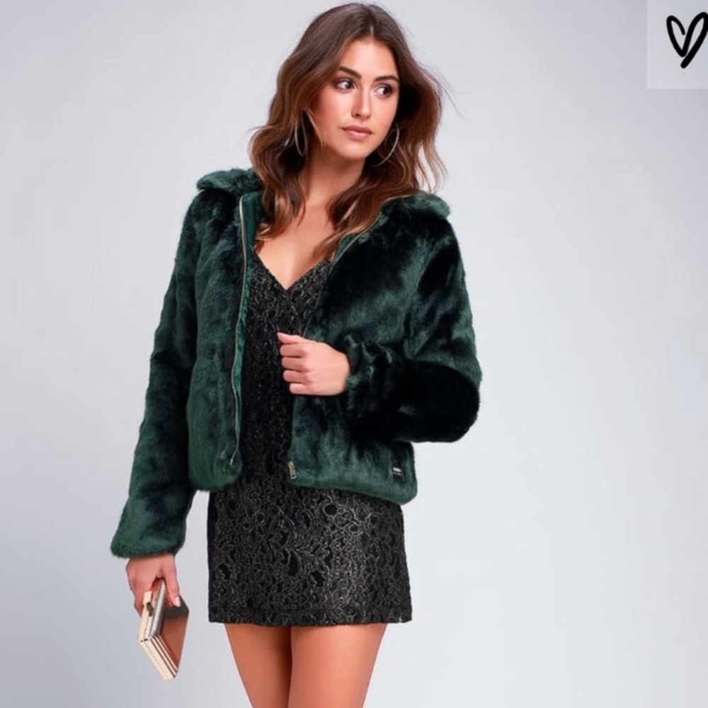Obey faux fur green jacket size small NWOT - Picture 1 of 5